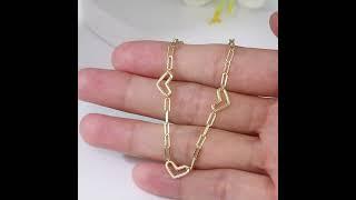 925 Sterling Silver Heart Link Chain Bracelets, Real 14K Gold Plated inch( (STER-P065-01G) #bracelet