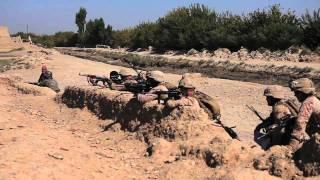 U.S. Marines with ANA run towards gunfire at Nawa, Afghanistan