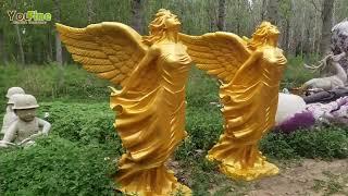 Glass Fiber Reinforced Beautiful Golden Female Angel Sculpture Angle Statue from Factory Supply