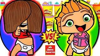 Huevos Sorpresa Gigantes de Mini Beat Power Rockers de Fuz VS Wat de Plastilina Play Doh en Español