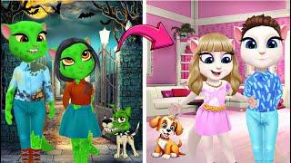 ZOMBIE FAMILY TRANSFORMATION GOOD & BAD // My Talking Angela 2 // Halloween