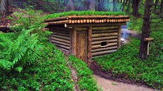 Building a Camouflaged Bushcraft Dugout Shelter. Completely Natural, Waterproof, Warm & Cozy inside