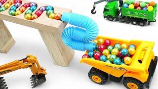 Marble Run ASMR Race  HABA Slope & Dump Truck Excavator Ambulance Forklift Garbage Truck Tractors24