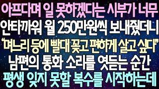 (반전 사연) 아프다며 일 못하겠다는 시부가 너무 안타까워 월 250만원씩 보내줬더니 남편의 통화 소리를 엿듣는 순간 평생 잊지 못할 복수를 시작하는데 /사이다사연/라디오드라마