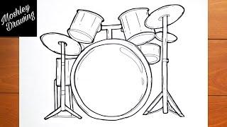 How to Draw a Drum Set - Musical Instruments Drawing