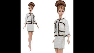 Ivory suit for Barbie 1/6 fashion doll jacket +skirt “Jacqueline” /Твидовый костюм для куклы Барби