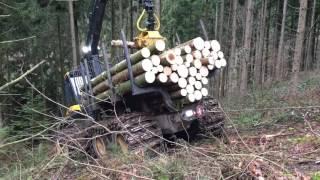 Ponsse Elk Forwarder winching up a steep Incline