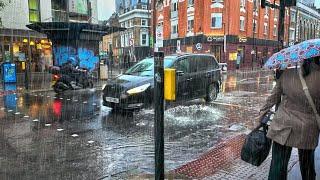 Heavy Rain Hits London ️ St Katharine Docks to Brick Lane, East End London Walk · 4K HDR