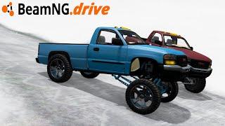 BeamNG.drive MP - DESTROYING SQUATTED TRUCK ON ICY SNOW ROADS!