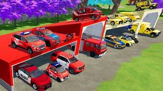 TRANSPORTING CARS, AMBULANCE, POLICE CARS, FIRE TRUCK OF COLORS! WITH TRUCKS! - FS 22