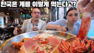 My Italian dad tries king crab for the first time in Korea