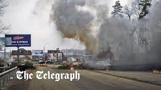 Moment Russian strikes hit civilian escape route in Irpin, Ukraine