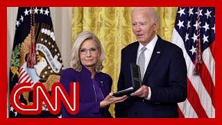 Biden awards high civilian honor to Liz Cheney in rebuke to Trump