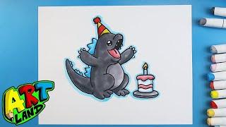 How to Draw a BIRTHDAY GODZILLA!!!