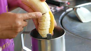 泰國曼谷街頭美食 神乎其技的切香蕉技巧  香蕉煎餅 / Street Food Thailand Amazing Fruits Cutting Skills Banana pancakes