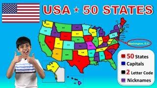 Learn 50 US States With Capitals | USA 50 States | Nicknames | 2 Letter Codes | Abbreviations