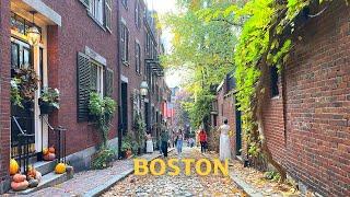 [4K]Autumn in Boston, New England : Back Bay, Public Garden, Halloween at Beacon Hill 2024