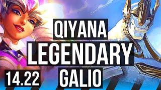 QIYANA vs GALIO (MID) | 14/1/8, Legendary | KR Grandmaster | 14.22