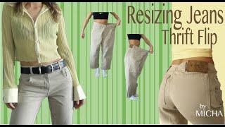 How to resize Jeans -  Downsizing Thrift Flip ! Size36 to Size24-Sewing Tutorial!Take In Jeans Waist