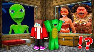 JJ and Mikey HIDE from DAME TU COSITA and MOANA and MAUI EXE at Night in Minecraft - Maizen ?!