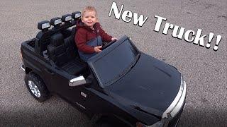 New 24v Tundra Ride-On Truck! He's a happy kid...