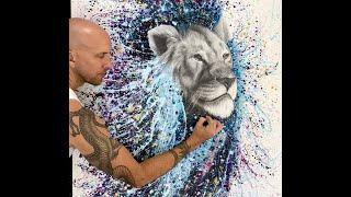 Ashvin Harrison Artist Painting A Lion In Charcoal and Acrylic