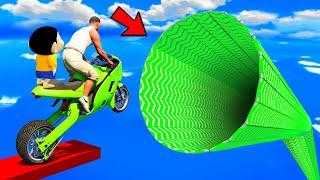 SHINCHAN AND FRANKLIN TRIED THE IMPOSSIBLE GIANT SPEED BOOSTER TUNNEL PARKOUR CHALLENGE GTA 5