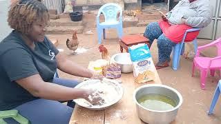 Preparing some chapatis and green grans for dinner for our family in shags