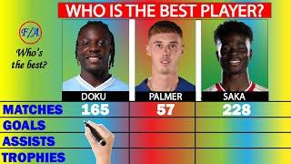 Jeremy Doku vs Cole Palmer vs Bukayo Saka Stats Comparison - Who is the BEST? | Factual Animation