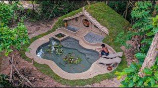 [ Full Video ] Build The Most Amazing Underground Roof Grass Hobbit House With Fish Pond