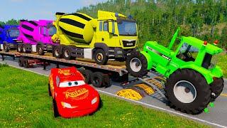 Flatbed Truck McQueen | Transportation with Truck - Pothole vs Car #29 | BeamNG.Drive Gameplay