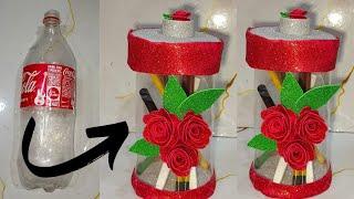 empty plastic bottle craft ideas|| Storage Box With Empty Plastic Bottle ||pen holder making||