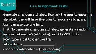 Task#12 | Alphabets Guess | Code Ahead | ASCII Converter | Type Casting | Quiz/Game | C++ | Switch