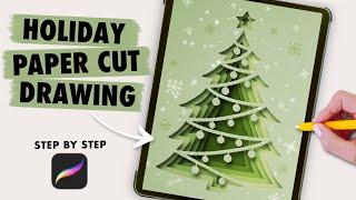 Procreate Drawing for Beginners | Easy Christmas Paper Cut Out Tutorial (step by step)