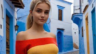 4K AI Art Lookbook | Cute 19 years old Beautiful Girls | Chefchaouen’s Blue Streets#shorts