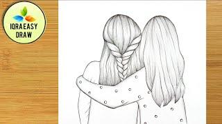 Pencil drawing of two sisters step by step for Beginners || sisters Drawing|| Pencil Sketch