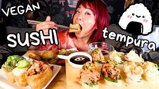 CRISPY SUSHI & FRIED TOFU SUSHI & TEMPURA MUKBANG (Vegan Eating Show) | Munching Mondays Ep.134