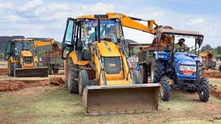 JCB 3DX Plus Loading Mud in Mahindra Swaraj New Hollend Sonalika VST John deere Tractor Farming Land