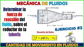 FUERZA DINÁMICA SOBRE UN REDUCTOR | ECUACIÓN DE LA CANTIDAD DE MOVIMIENTO EN FLUIDOS | Problema 3