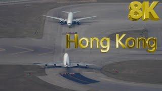8K Hong Kong Airport with Air Traffic Control Cathay Pacific Cargolux 747