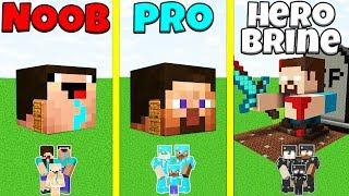 Minecraft Battle: NOOB vs PRO vs HEROBRINE: FAMILY HEAD BLOCK HOUSE CHALLENGE / Animation