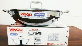 Vinod Platinum Triply Stainless Steel Kadai with Lid- 30 cm, 4.5 Ltr