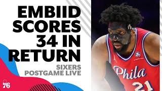 Masked Joel Embiid scores 34 points to lead Sixers over Hornets | Sixers Postgame Live