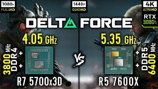 Ryzen 7 5700x3D vs Ryzen 5 7600X in Delta Force | RTX 3080 Ti [ 1080p vs 1440p vs 4K ]