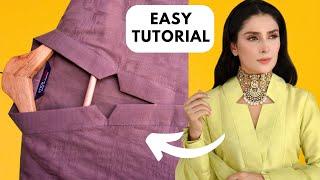 Cut Style Chinese Collar Cutting & Stitching Beginner Tutorial - اردو / हिंदी