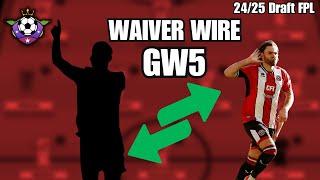 GW5 Best Waiver Picks for Draft FPL