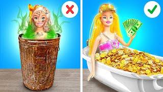 From Poor to Rich Barbie Doll Total Makeover! Best Doll Gadgets & Crafts by 123 GO!