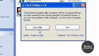 Repair Internet Explorer  IE 7, IE 8 with Fix IE Utility by Britec