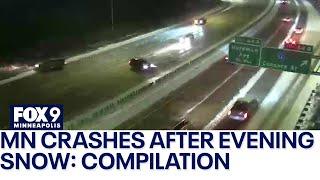 Snowfall leads to crashes in MN: Compilation