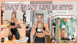 NYC DAY IN MY LIFE AS AN INFLUENCER: workout event, Alo Yoga unboxing & Revolve try-on haul!